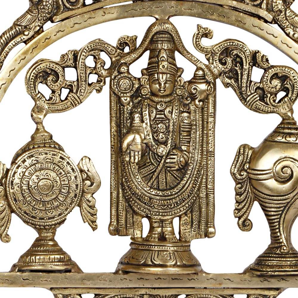 ARTVARKO Brass Lord Tirupati Balaji Lord Sri Venkateswara Balaji with Shankh Chakra Namah Wall Hanging Idol Showpiece Home Décor 13 Inch