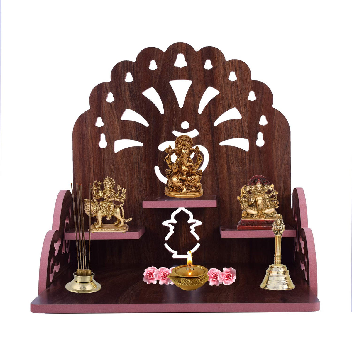 Om Shree Fully Handmade Beautiful Wooden Home and Office Temple/Pooja Mandir(28 x 28 x 26 cm) (Dark Brown)
