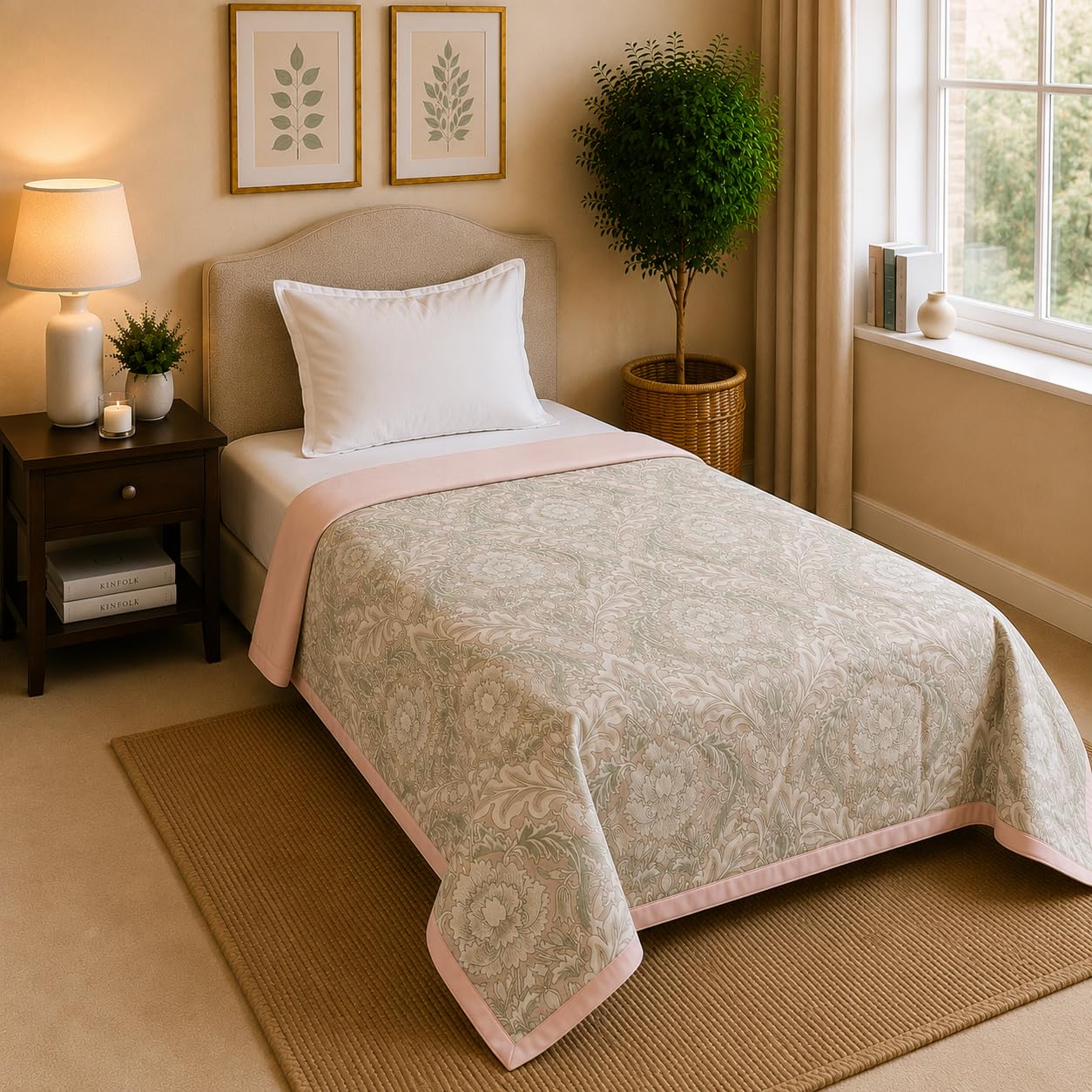 Linen Home Reversible Dohar Single Size Damask Pink & Brushed Rose Kafalo