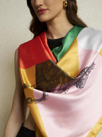 Ravaiyaa - Attitude is everything Women Silk Digital Print Large Square Scarf Breathable Lightweight Neckerchief Printed Headscarf 40 x 40 Inch (Yellow Multicolor Horse Sketch)