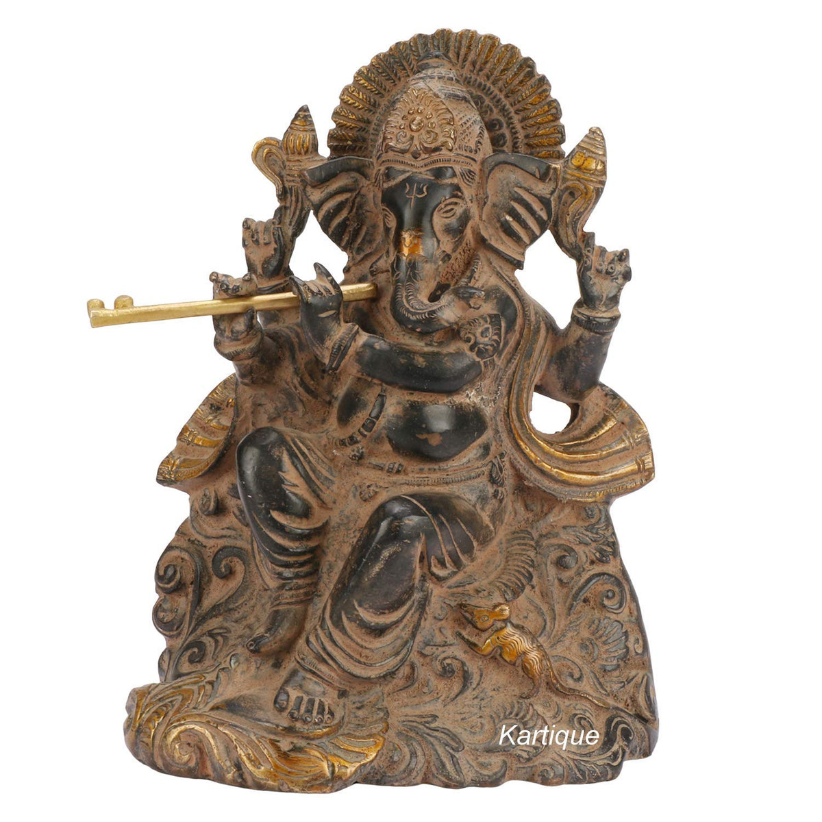 SVARUP Brass Ganesha Idol for Home Decoration Ganpati Statue Murti for Gift Height 8 Inch Weight 3.3 Kg Color Brown