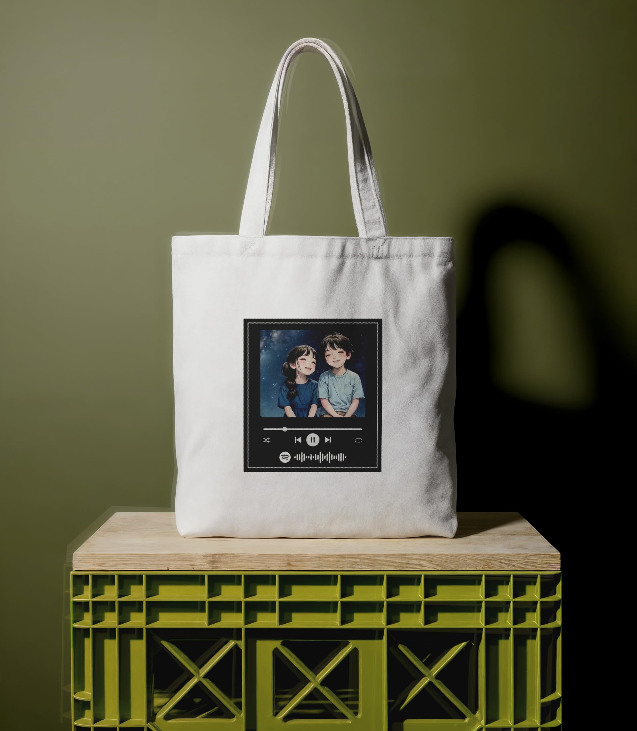 Reusable Cotton Fabric Music Player Design Printed Tote Bag Ideal for Travel Shopping College & Office Use