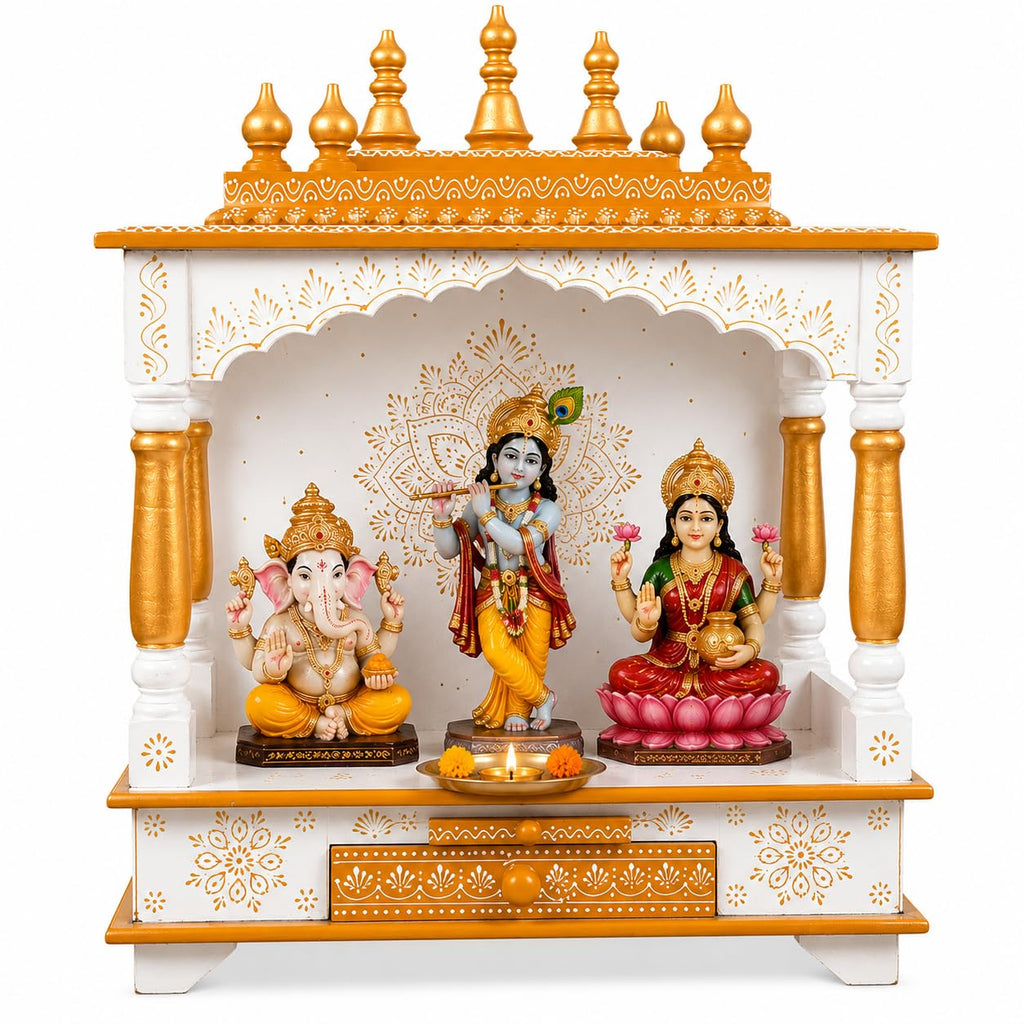 Kamdhenu Art and Craft Hardwood Wooden Temple/Pooja Mandir for Home (Multicolour), 8.66 Inch