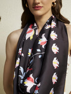Ravaiyaa - Attitude is everything Women Silk Digital Print Large Square Scarf Breathable Lightweight Neckerchief Printed Headscarf 40 x 40 Inch (Black Floral)
