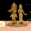 ARTVARKO Radha Krishna with Peacock Brass Statue Decorative Showpiece for Gift Murti for Pooja Temple (LxBxH 6x3x6.5 Inch 1.5 Kg)
