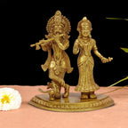 ARTVARKO Radha Krishna with Peacock Brass Statue Decorative Showpiece for Gift Murti for Pooja Temple (LxBxH 6x3x6.5 Inch 1.5 Kg)