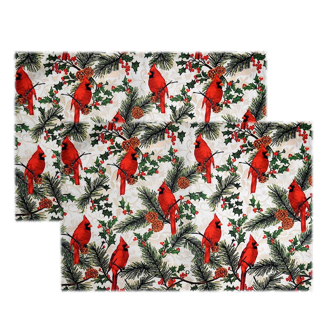 PRAKARTIK BY INDUARTS Dining Table Mats Set of 2 - Bird Red Green Christmas Theme,Digital Print, Washable, Indoor/Outdoor, Heat-Proof, Wipe & Clean (47X33 cm) Red & Green Kafalo