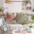 STITCHNEST Set of 2 Blossom Patchwork Collection Printed Jute Cushion Covers 16x16 Inches | Decorative Throw Pillow Covers for Sofa, Living Room, Bedroom | Perfect for Home Decor