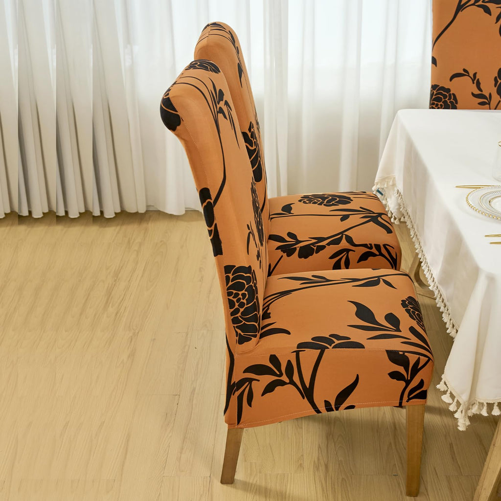 HOKIPO Elira 140 GSM High Back Chair Cover Set of 2, Copper Brown Floral