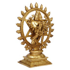 ARTVARKO Brass Sudarshan Lord Vishnu16 Arms Statue as Sudarshana and Narsimha Other Side Idol 13.5 Inches.