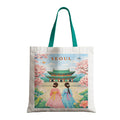 The Purple Tree WanderTote Travel Theme Tote Bag for Women, Aesthetic City Print Canvas Shoulder Bag, Reusable bag for Shopping & Everyday Carry Tote (SEOUL Edition)
