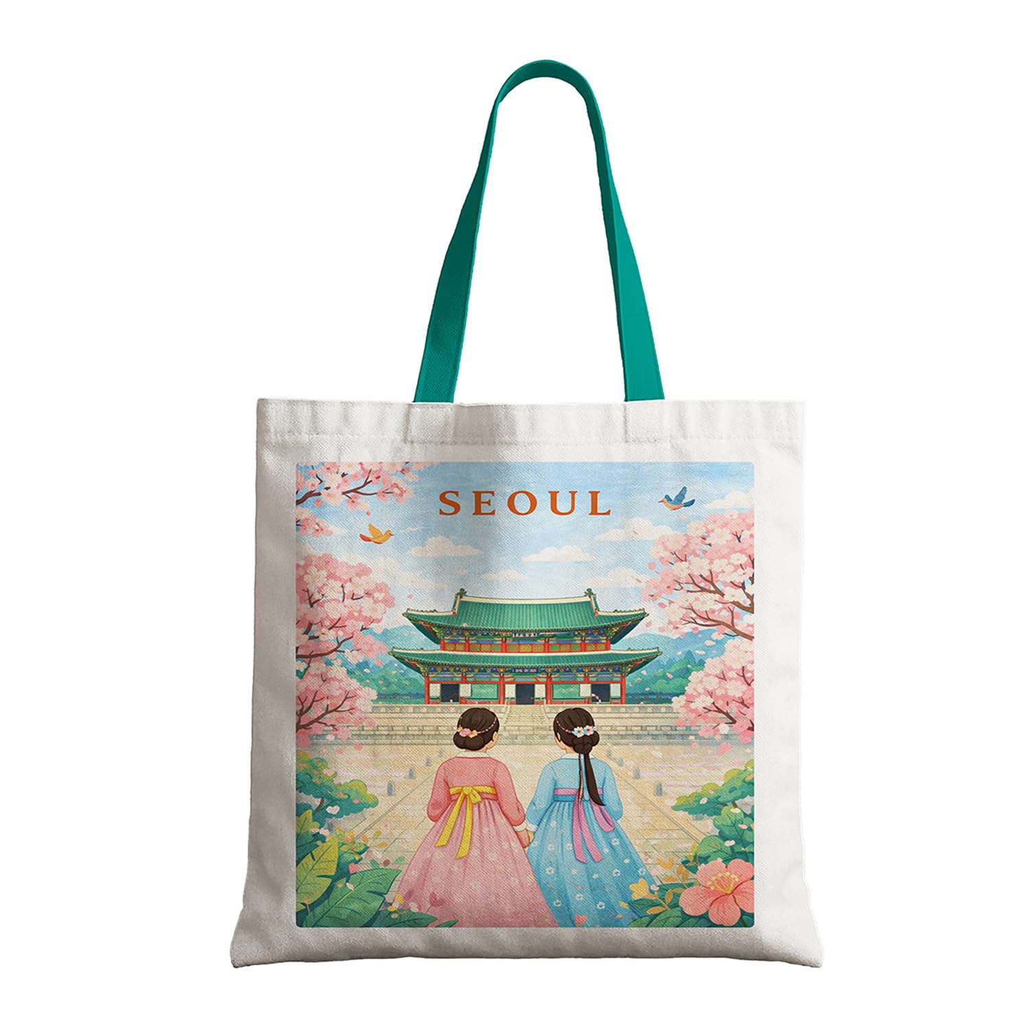 The Purple Tree WanderTote Travel Theme Tote Bag for Women, Aesthetic City Print Canvas Shoulder Bag, Reusable bag for Shopping & Everyday Carry Tote (SEOUL Edition)