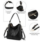 Zibuyu® Tote Handbag for Women Fashion Faux Leather Tote Bag Classic Shoulder Crossbody Bags for Lady Girl Solid Color (Black)