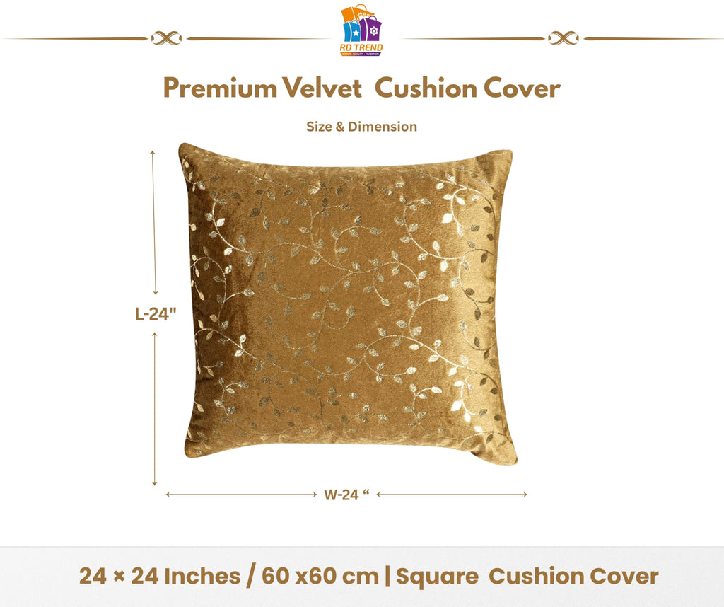 RD TREND® Premium Velvet Cushion Covers Set of 5 | Soft Decorative Throw Pillow Covers for Sofa, Bed & Living Room | Cushion Cover 24 inch x 24 inch (60x60 cm) Golden Brown