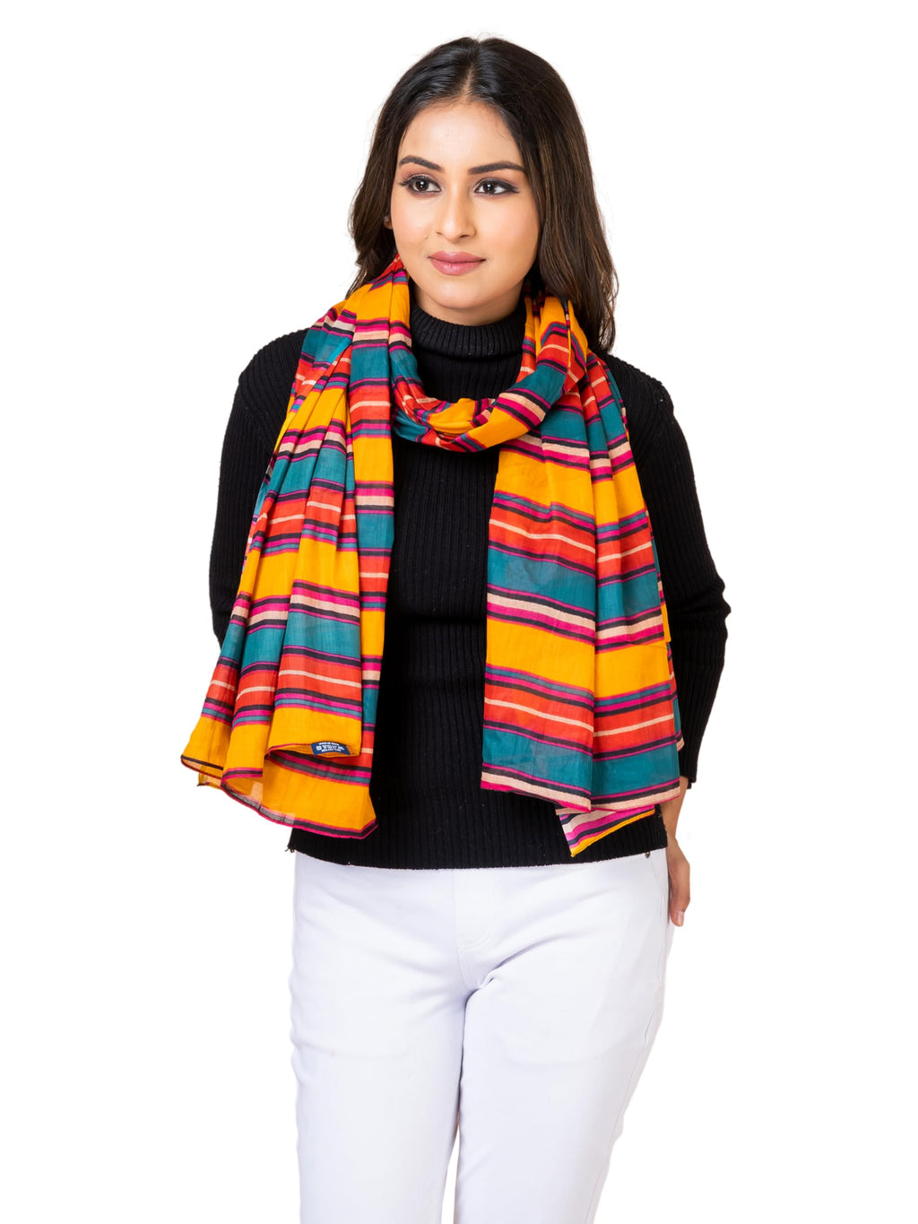 AQVA Printed Cotton Scarf for Women Stylish (Dhari) | Head and Face Cover Scarf for Girls with 100% Cotton | Soft & Lightweight Scarves/Stoles for all Weather (72 x 43 in)