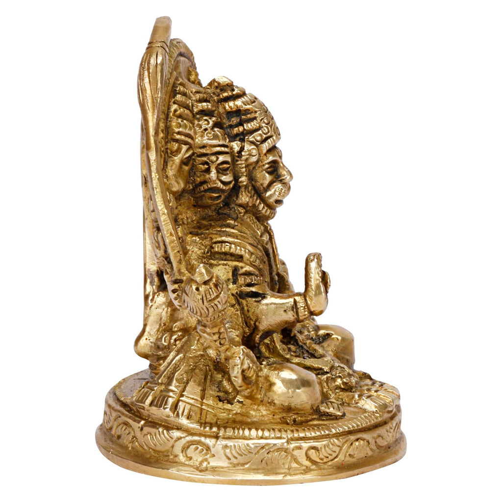 SVARUP Brass God Panchmukhi (Five Faced) Bajrangbali Sankat Mochan Hanuman Idol Statue Murti Height 3.5 Inch Gold Color