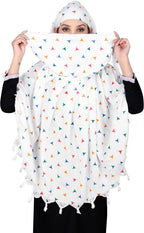 Sclout Soft Cotton Breathable Sun Protection Scarf Dupatta Usable for vehicle Driver | White Printed Design Stoles | Universal Size | For Girl & Women | Light Weight (Scarf - Triangle)