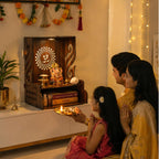 Gift Kya De Wooden Temple for Home Pooja with LED Light | Swan Design Mandir for Wall/Table Top | Home Temple with Om Carving | Pooja Mandir for Living Room, Office Décor (15 x 12 x 9 Inch, Brown)