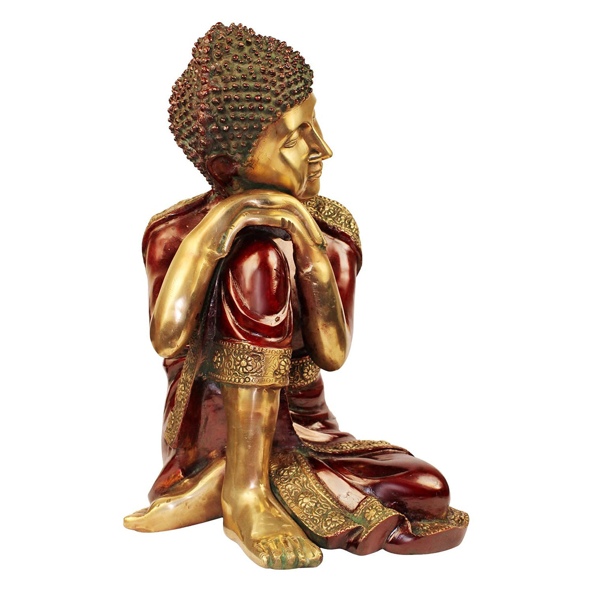 Svarup Brass Resting Buddha Statue with Both Hands on Knee in Dreaming Meditation Height 16 Inch Weight 12.5 Kg Color Brown