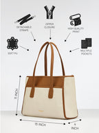 Fargo Urbane Ivory Tote Bag for Women | Large Vegan Leather Handbag with 16-Inch Laptop Compartment, RFID Pockets, Zip Closure | Stylish Office, Travel Tote | Made in India (Ivory)