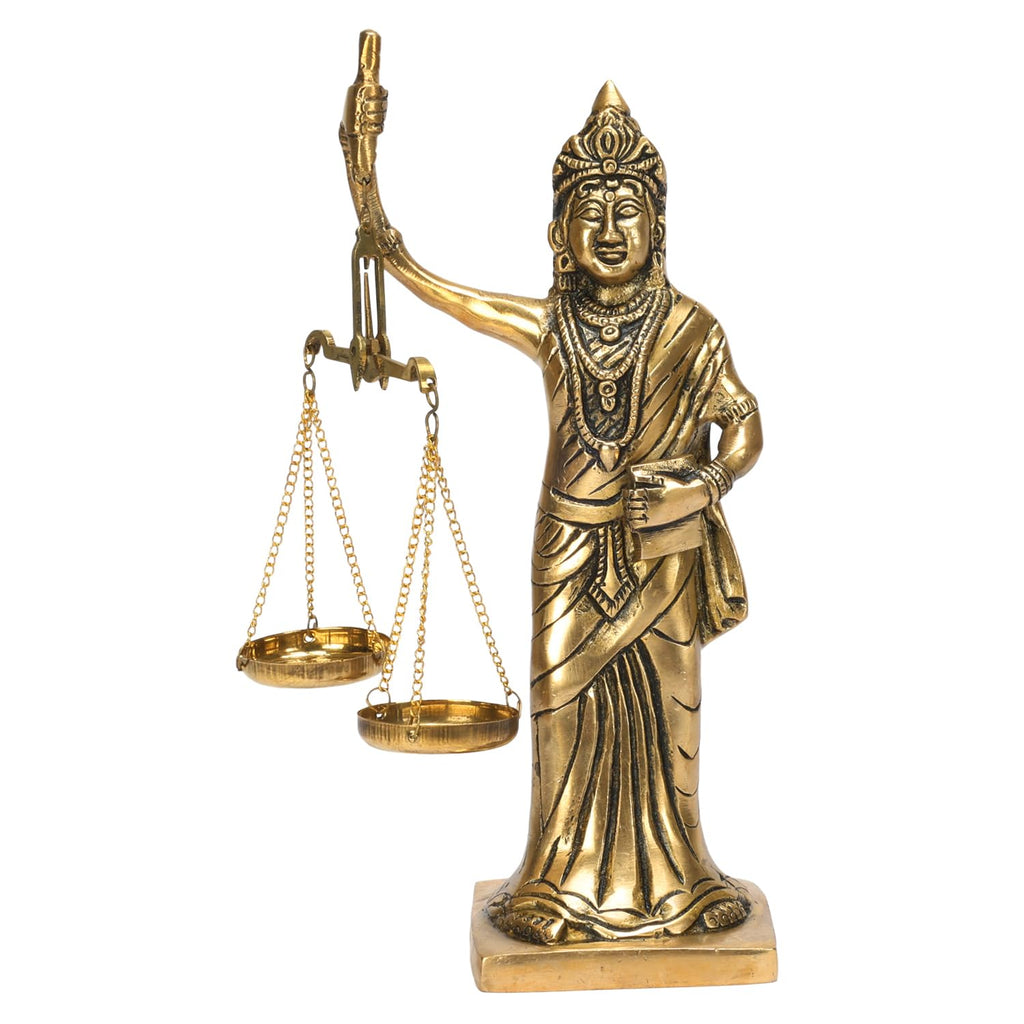 ARTVARKO Brass Justice Lady with Balance Scale Murti Kanoon Nyay Statue Insaaf Ka Tarazu Showpiece 8.5 Inch