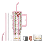 enem Tumbler, Rosewood Romance, Tumbler with Metal Straw, Sipper, with Lid Leak Proof, 1 Metal Ice Cube, 1 Copper Spring (Tamba), Base Protector (Black/White), Mug Travel, 1.2L