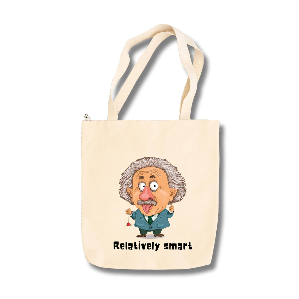 snapiq COTTON 350 GSM Canvas Tote Bag for Women and Girls Thick Fabric with Zipper (Beige, Einstien)