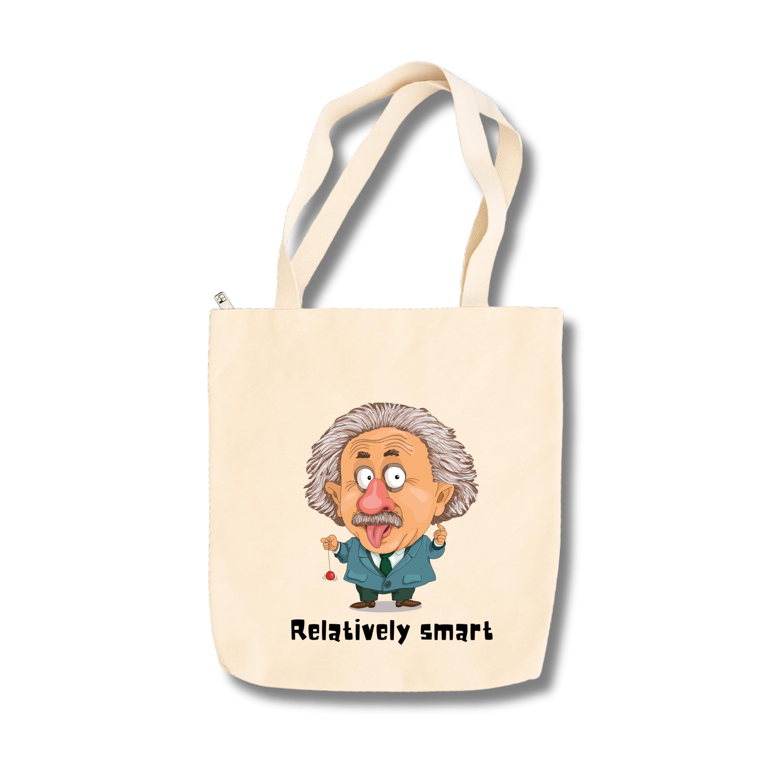 snapiq COTTON 350 GSM Canvas Tote Bag for Women and Girls Thick Fabric with Zipper (Beige, Einstien)