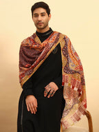 Pashmoda Men Royal Embers Fine Soft Bamboo Fibre Stole, Multicoloured Design, Evening Wrap, Luxury Pashmina Style Scarf, Wrap, Sustainable and Natural Fabric (Size 28x80, Orange colour) MISST33