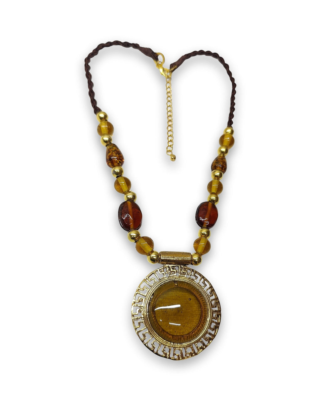 DCA Handmade Trendy Designer Traditional Ethnic Pendant Glass Beads Gold Plated Necklace for Saree Kurti Indo Western for Women and Girls