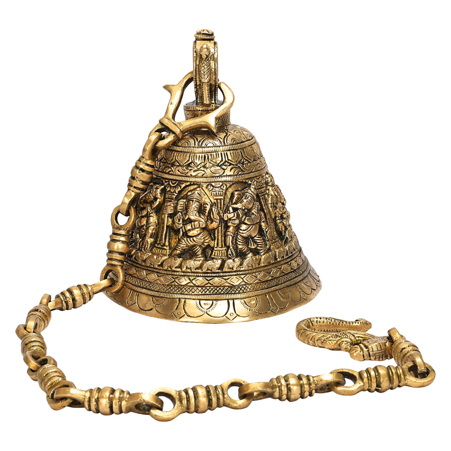Artvarko Brass Dancing Ganesha Hanging Temple Bell Ganesh Ashta-Vinayaka Deep Sound Ghanta Height 32 Inch