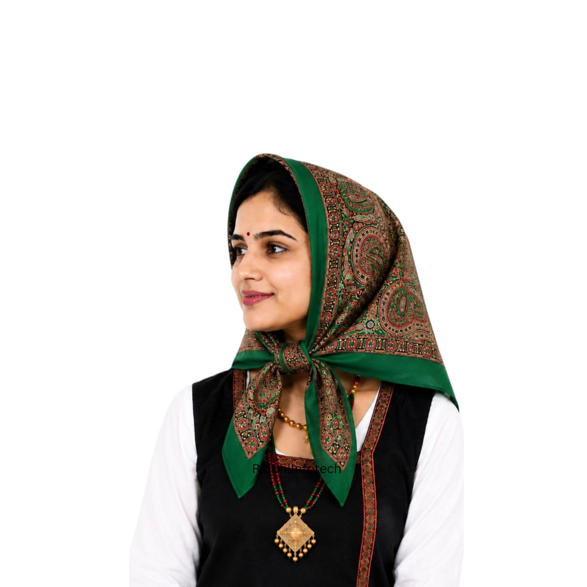 RiddhiInfotech Uttarakhand Pahadi Printed Square Scarf for Women | 26 x 26 Inch Traditional Head Scarf | Vintage Hair Wrap, Bandana, Neck Scarf & Stylish Fashion Accessory | Multicolour
