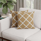 HUESLAND Premium Cotton Cushion Cover 16 inch x 16 inch | Decorative Square Throw Pillow Covers Set for Sofa, Living Room & Bedroom | Set of 2 | Quatrefoil Light Brown