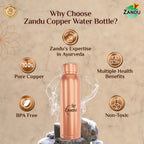 Zandu Copper Bottle (950ml): 100% Pure BPA-Free Water Bottle | Copper-Infused Water | Leak Proof | Office Use | Boosts Immunity | Supports Digestive & Liver Health | Ayurveda Inspired