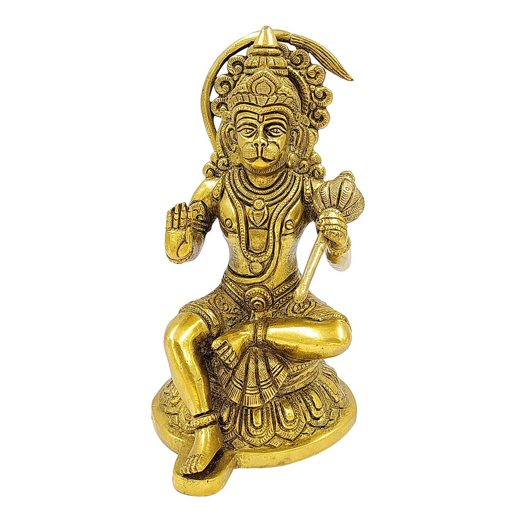 ARTVARKO Brass Lord Hanuman Statue Bajrang Bali Temple Murti Showpiece Pooja Gift Item 8 Inches