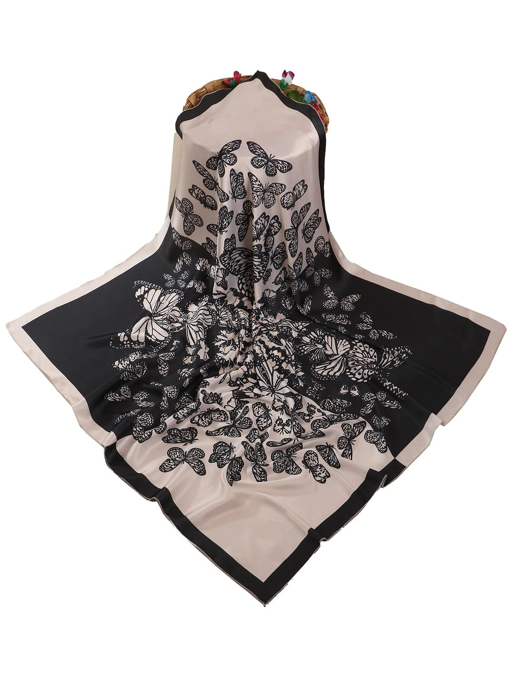 leeza store Women's Beige Black & Purple Polyester Satin Silk Square Digital Printed Scarf || Dupatta || Stole || Beach Wear || Fashion Accesorries || Bandana || Head Scarf || Hair Wrap