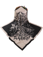 leeza store Women's Beige Black & Purple Polyester Satin Silk Square Digital Printed Scarf || Dupatta || Stole || Beach Wear || Fashion Accesorries || Bandana || Head Scarf || Hair Wrap
