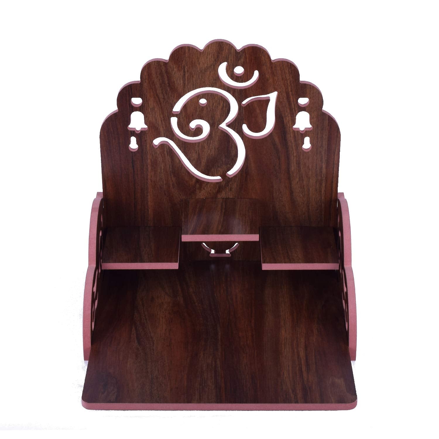 Om Shree Fully Handmade Beautiful Wooden Home and Office Temple/Pooja Mandir(28 x 28 x 26 cm) (Dark Brown 6)