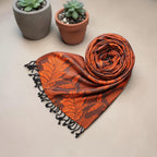 STOLE STUDIO Embellished Leaf Luxurious Viscose Stole Scarf (Black/Orange)