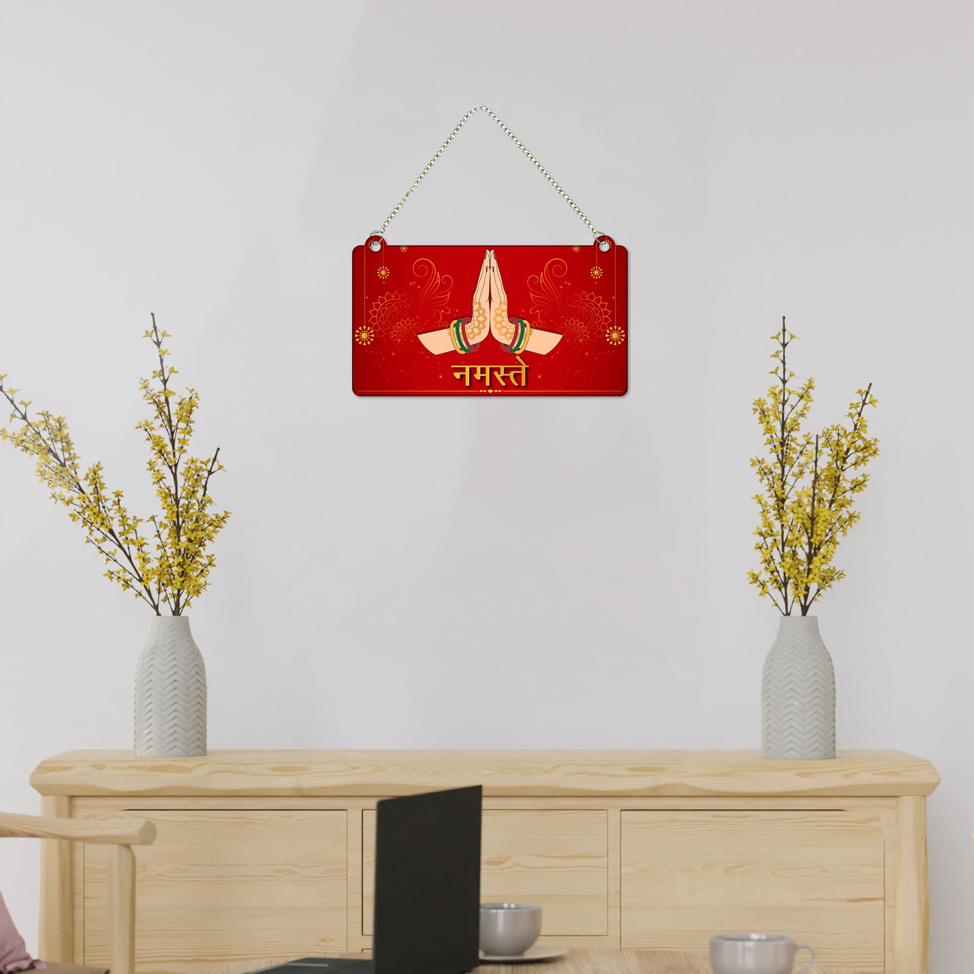 Artvibes Indian Namaste Greeting Wooden Art Decoration Item for Living Room | Festive Decor Art | Wall Art Painting For Hall | Graphic Artwork | Wall Art Print | Unique Gift Items (WH_3506N)