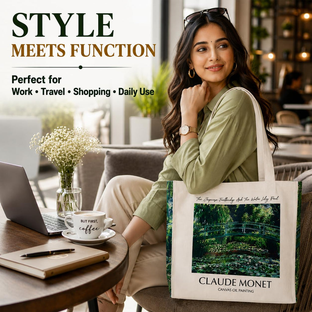 ECOEK Artsy Poly Canvas Tote Bag for Women | Zipper Closure, Bottle Holder & Keychain Hook | Premium Poly Canvas Bag for Travel, College, and Office | Reusable Shopping Tote Bag Gift