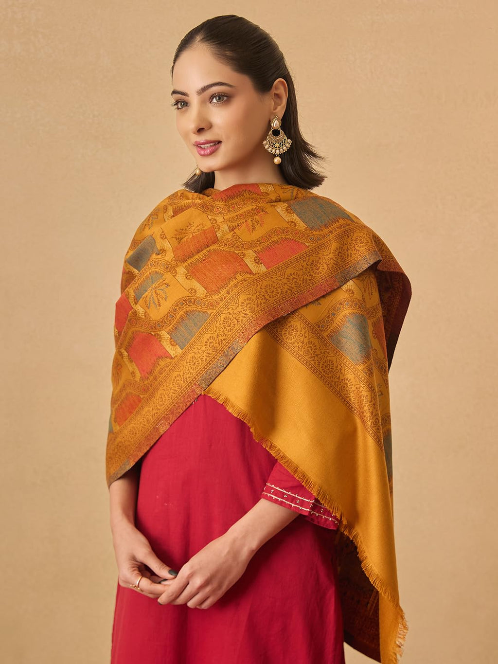 Pashmoda Women Floral Geometry Kaani Wool Blend Stole (Size : 28x80in, 71X203cm) AVST09