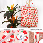Street27 Women's Korean Canvas Corduroy Tote Bag Casual Work Shoulder Handbags | Multi-Purpose Bag |Sturdy Canvas Bag with Large Capacity | Shopping Bag for Office, College & Daily Use (Strawberry)