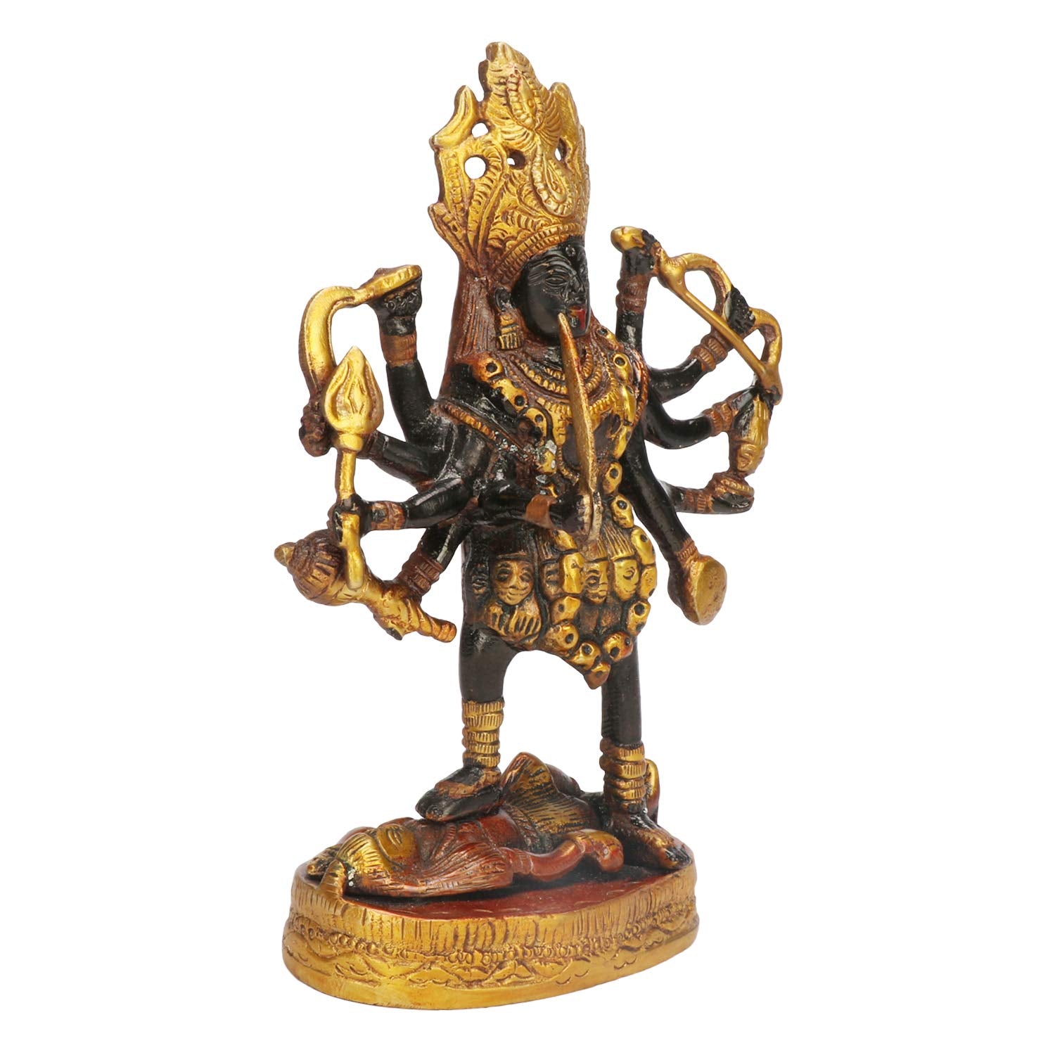 ARTVARKO Pure Brass Maa Kali Murti with Shiva Idol 7.5 Inches | Handcrafted Mahakali Adi Shakti Statue for Home Temple, Mandir & Puja | Religious Brass Sculpture for Spiritual Décor & Gifting