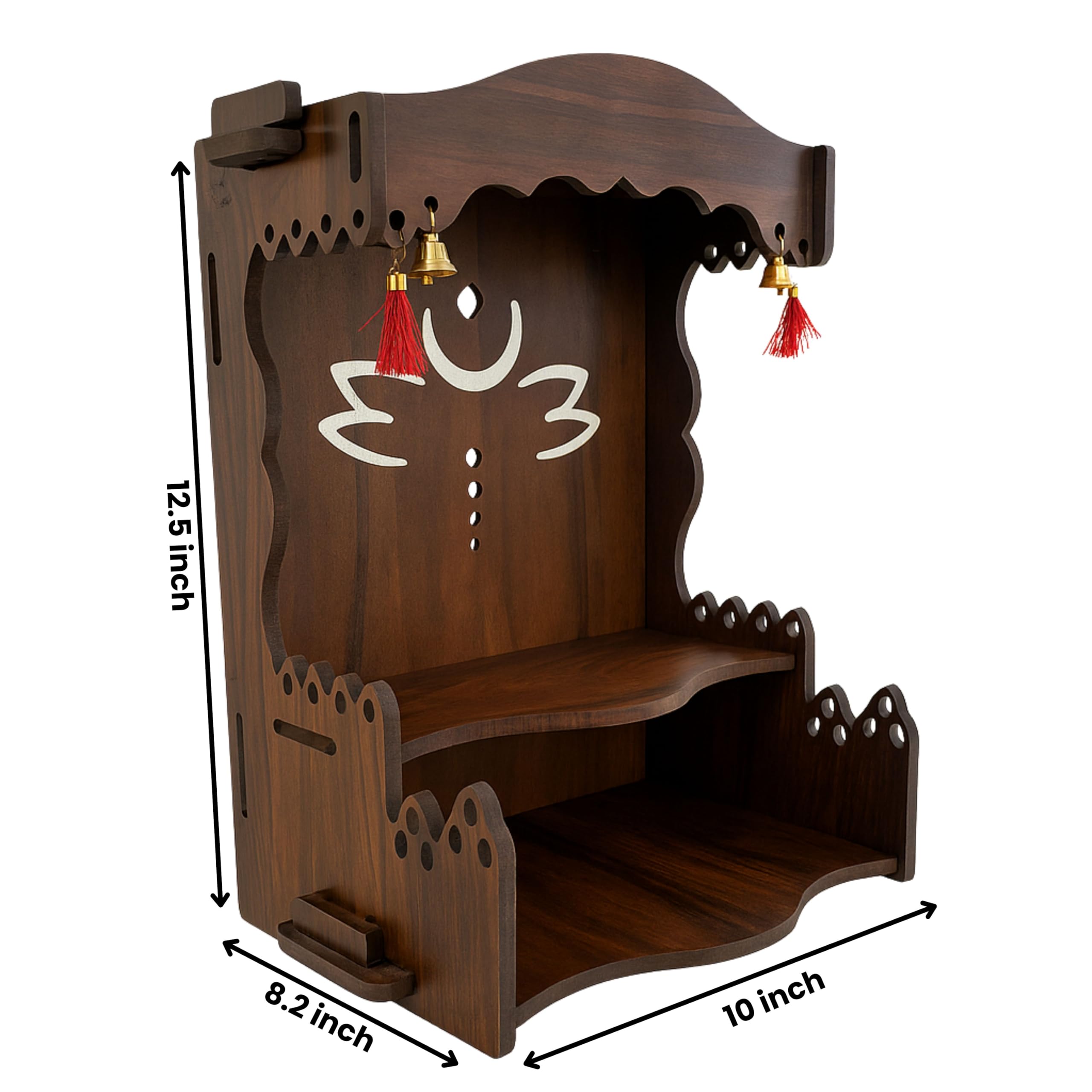 HOMEWEY DECOR Wooden Home Temple Handcrafted Support Heavy Idols Luxurious Finish Pooja Mandir for Home and Office Wall Mount for Room (Design11)