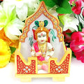 Salona Home Pure Marble Singhasan for God with Cute Laddu Gopal Idol, Marble Temple for Home, God Stand for Pooja Room (6.5 x 4 x 3.5 inch, Multicolor)
