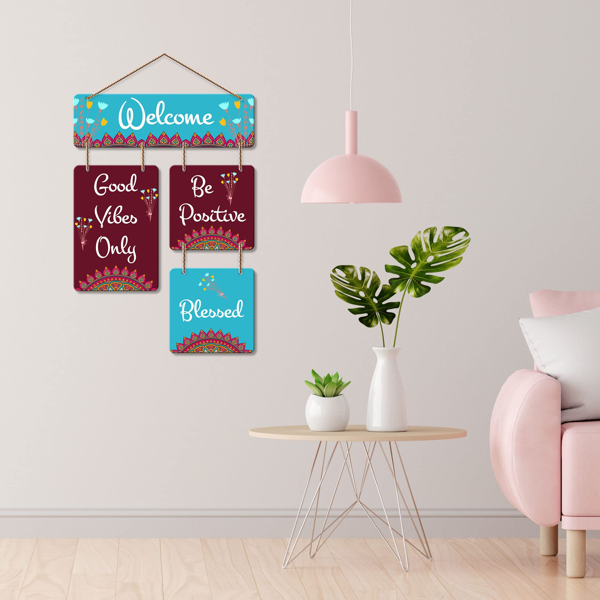 Artvibes Be Positive Blessed Welcome Wooden Wall Hanger for Gateway | Quotes Decor Item | Door Quotes Hanging | Wall Poster | Modern Decor Items | Gift Items for Home Decor | Wall Accent (WH_6509N)
