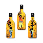 Artvibes African Women Warli Art Decor Bottle shaped Wooden Wall Hanging | Living Room | Handcrafted Art | Wall Illustrations | Art Prints | Aesthetic Wall Art | Ideal Gifts (WH_9508N), Set of 3