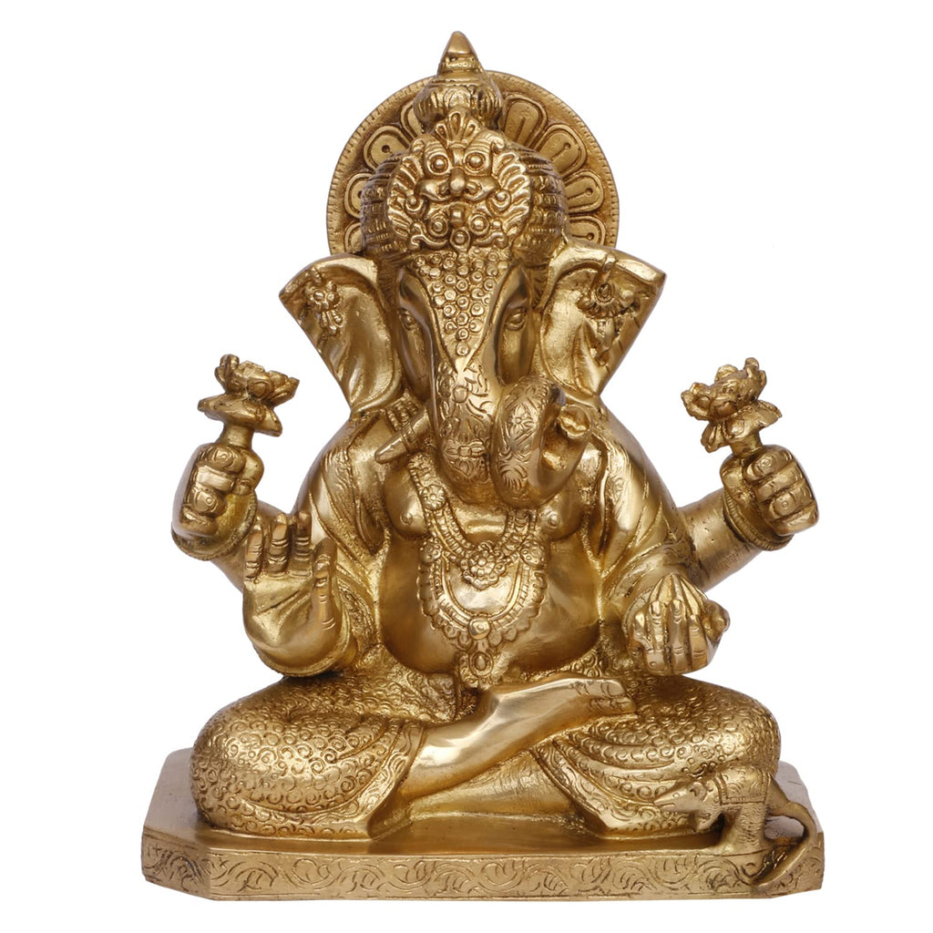 ARTVARKO Brass Lord Ganesha Murti in Blessing Posture Sitting with Modak Ganesh Bhagwan Idol Ganpati Metal Statue for Home Office Entrance Decor Pooja Marriage Gift 9 Inches