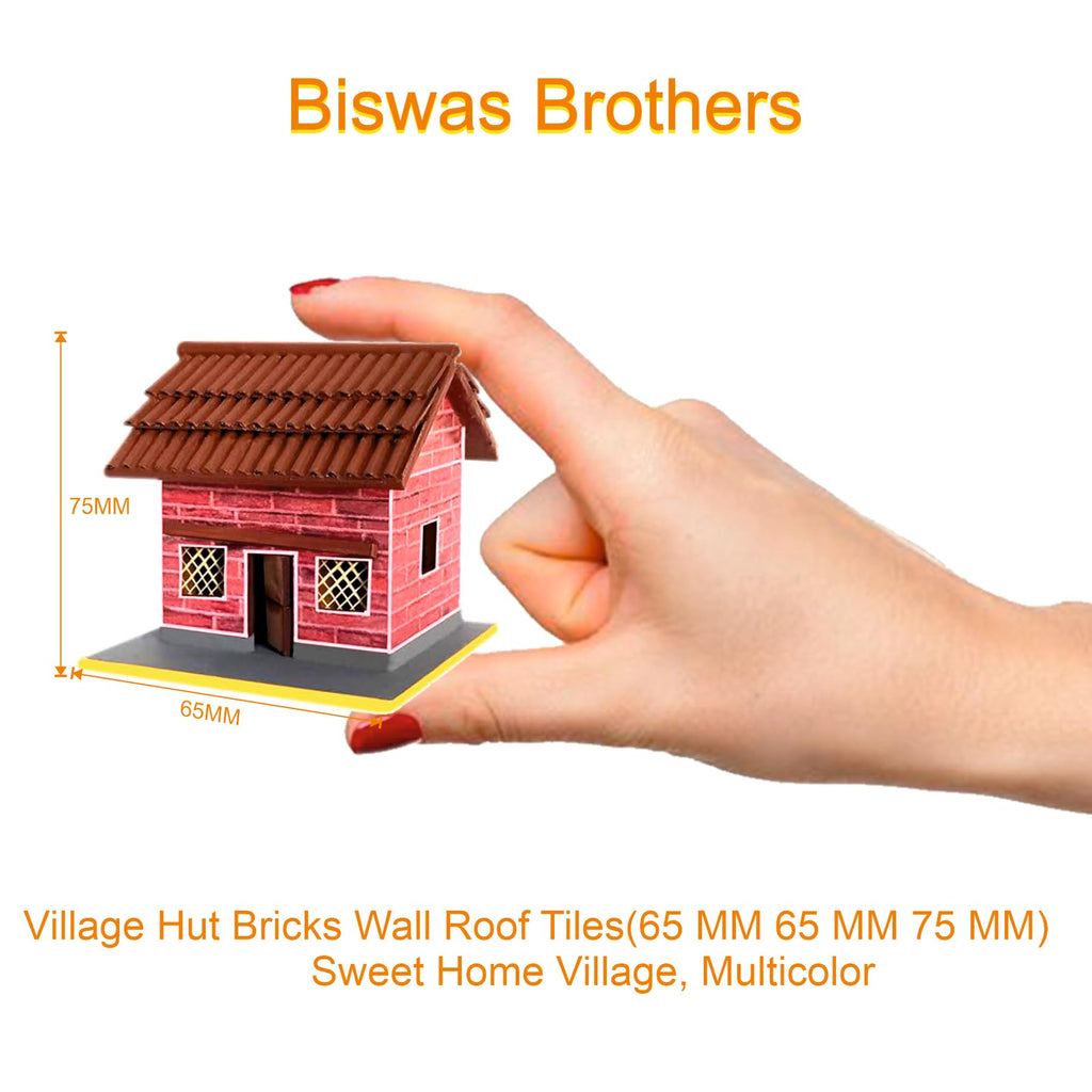 BISWAS BROTHER Village Hut Bricks Wall Roof Tiles Wood(65 MM 65 MM 75 MM) Sweet Home Village, Multicolor